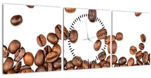 Obraz - Kávové zrná (s hodinami) (90x30 cm)
