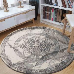 Štýlový sivý okrúhly koberec so vzorom mandaly Sivá Šírka: 100 cm | Dĺžka: 100 cm
