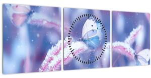 Obraz - Motýle v zime (s hodinami) (90x30 cm)