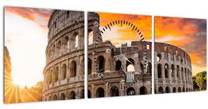Obraz - Koloseum v Ríme (s hodinami) (90x30 cm)