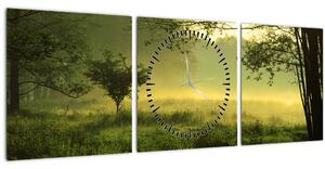 Obraz - Prebúdzajúci sa les (s hodinami) (90x30 cm)