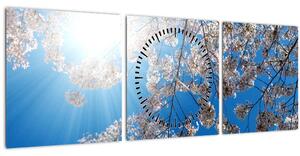 Obraz - Čerešňové kvety (s hodinami) (90x30 cm)