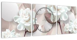 Obraz - Kvety ruží (s hodinami) (90x30 cm)