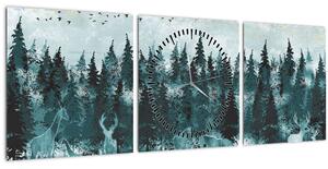 Obraz - Zvieratá v lese (s hodinami) (90x30 cm)