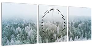 Obraz - Zasnežené vrcholky lesov (s hodinami) (90x30 cm)