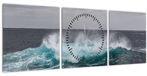 Obraz - Vlny v oceáne (s hodinami) (90x30 cm)