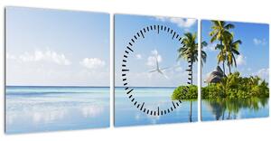 Obraz - Tropický ostrov (s hodinami) (90x30 cm)