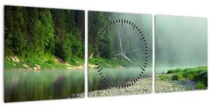 Obraz - Rieka pri lese (s hodinami) (90x30 cm)
