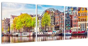 Obraz - Tancujúce domy, Amsterdam (s hodinami) (90x30 cm)