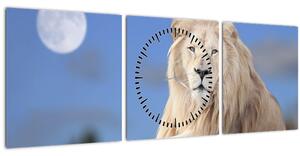 Obraz - Biely lev (s hodinami) (90x30 cm)
