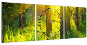 Obraz - Jarné prebúdzanie lesa (s hodinami) (90x30 cm)