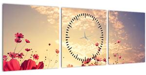 Obraz - Lúka s kvetmi (s hodinami) (90x30 cm)