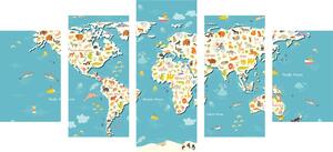 5-dielny obraz detská mapa so zvieratkami