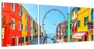 Obraz - Ostrov Burano, Benátky, Taliansko (s hodinami) (90x30 cm)