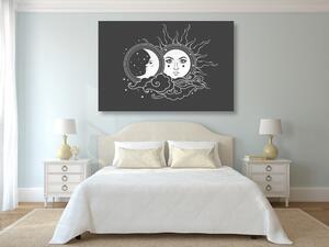 Obraz čiernobiela harmónia slnka a mesiaca