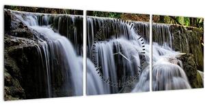 Obraz vodopádov v džungli (s hodinami) (90x30 cm)