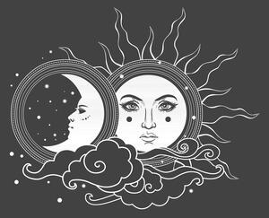 Obraz čiernobiela harmónia slnka a mesiaca