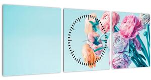 Obraz - Kvety vo váze (s hodinami) (90x30 cm)