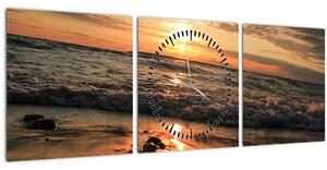 Obraz - Západ slnka pri oceáne (s hodinami) (90x30 cm)