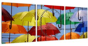 Obraz farebných dáždnikov (s hodinami) (90x30 cm)