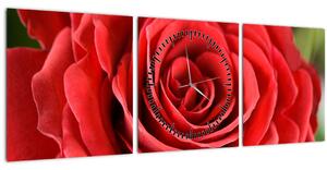 Obraz kvetu ruže (s hodinami) (90x30 cm)