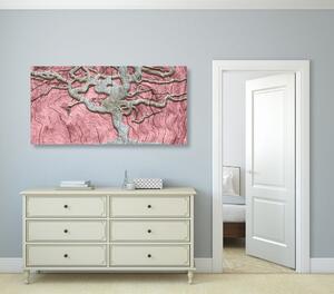 Obraz abstraktný strom na dreve s ružovým kontrastom