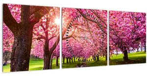 Obraz rozkvitnutých čerešní, Hurd Park, Dover, New Jersey (s hodinami) (90x30 cm)