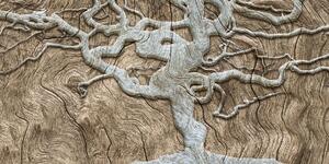 Obraz abstraktný strom na dreve v béžovom prevedení
