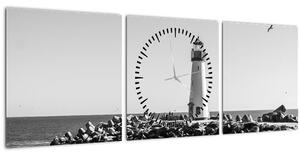 Obraz - Maják na pobreží, Santa Cruz, Kalifornia (s hodinami) (90x30 cm)