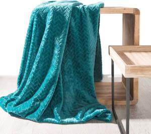 Tyrkysová hrejivá deka s geometrickým motívom Tyrkysová
