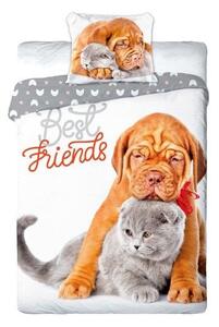 Kvalitné posteľné obliečky s motívom psíka a mačiatka 2 časti: 1ks 140 cmx200 + 1ks 70 cmx90