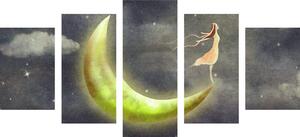 5-dielny obraz dievča na mesiaci