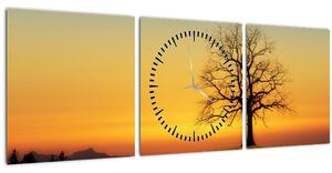 Obraz stromu na poli (s hodinami) (90x30 cm)