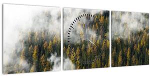 Obraz lesa v mrakoch (s hodinami) (90x30 cm)