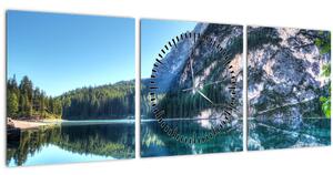 Obraz vysokohorského jazera (s hodinami) (90x30 cm)