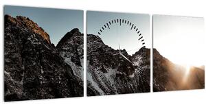 Obraz skalnatého pohoria (s hodinami) (90x30 cm)