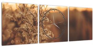 Obraz kvitnúcej trávy (s hodinami) (90x30 cm)