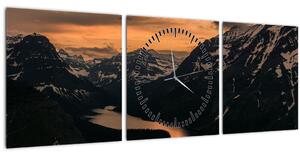 Obraz jazera medzi horami (s hodinami) (90x30 cm)