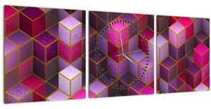 Obraz fialových kociek (s hodinami) (90x30 cm)