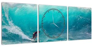 Obraz surferov vo vlnách (s hodinami) (90x30 cm)