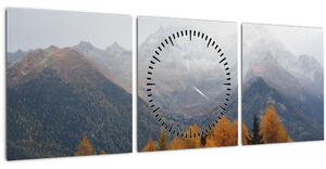 Obraz - Výhľad na hrebene hôr (s hodinami) (90x30 cm)