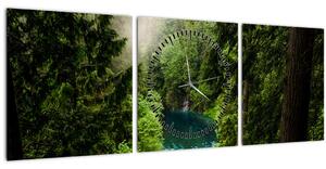 Obraz - Priezor medzi stromami (s hodinami) (90x30 cm)