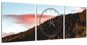 Obraz červánkov nad kopcom (s hodinami) (90x30 cm)