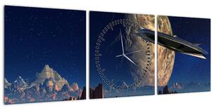 Obraz - Prílet mimozemšťanov (s hodinami) (90x30 cm)