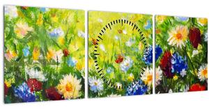 Obraz divokých kvetov (s hodinami) (90x30 cm)