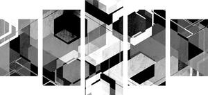 5-dielny obraz abstraktná geometria v čiernobielom prevedení