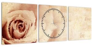 Obraz - Kvet ruže pre zaľúbených (s hodinami) (90x30 cm)