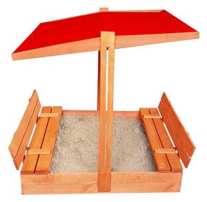 Zatvárateľné pieskovisko s lavičkami a strieškou červenej farby 120 x 120 cm Červená