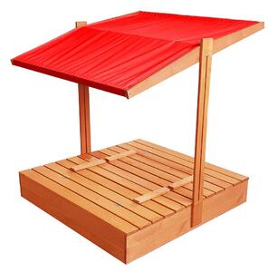 Zatvárateľné pieskovisko s lavičkami a strieškou červenej farby 120 x 120 cm Červená