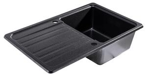 Sink Quality Sapphire, kuchynský granitový drez 755x460x190 mm + čierny sifón, čierna škvrnitá-BROCADE, SKQ-SAP.B.1KDO.XB